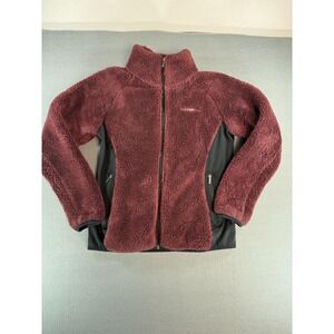 Columbia Fleece Jacket Womens L Red Sherpa Full Zip Softshell‎ Side Panels Warm